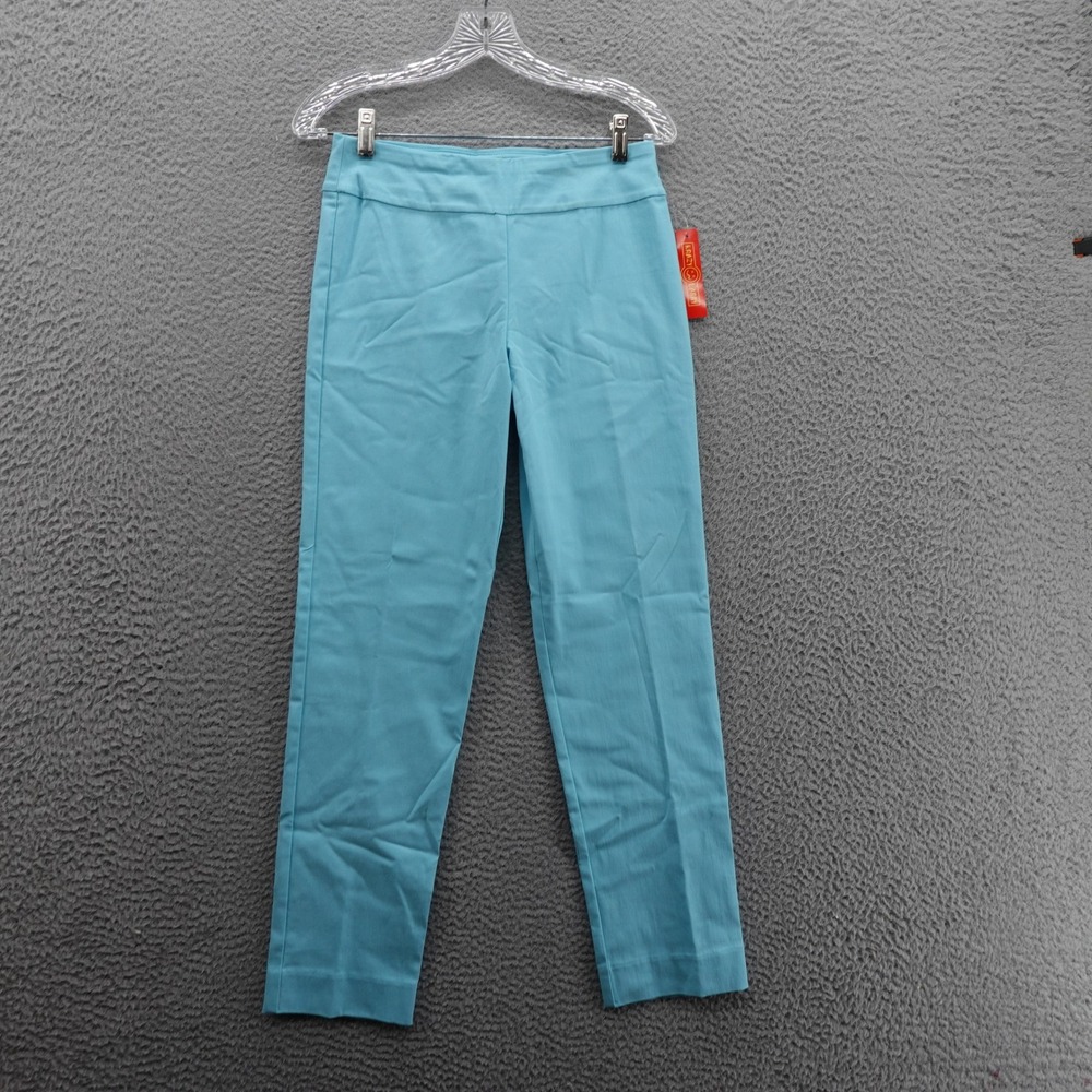 Krazy Larry Womens Aqua‎ Blue Pull On Ankle Pants Size 4 High Rise Stretch USA